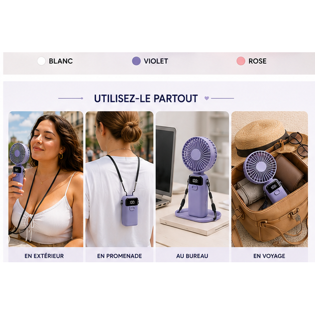 Miniature : Ventilateur Portable Rechargeable USB-C avec Tour de Cou  5 Vitesses  Écran LED