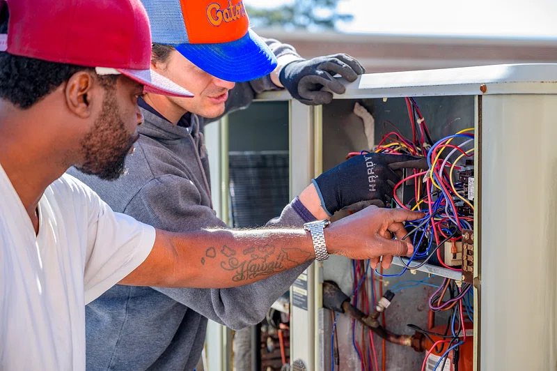 Electrician in London working on a fusebox.