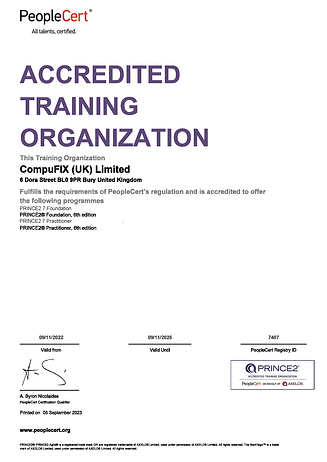 PRINCE2® Accredited Training Organization Certificate