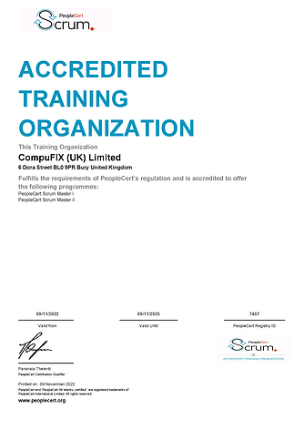 Peoplecert Scrum Accredited Training Organization Certificate