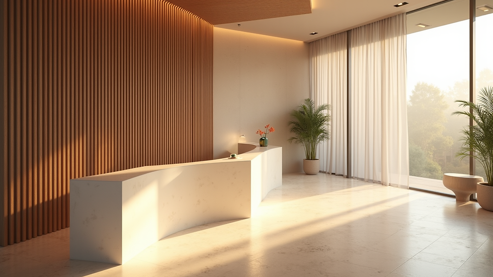 High angle view of a serene spa reception area with soft natural light