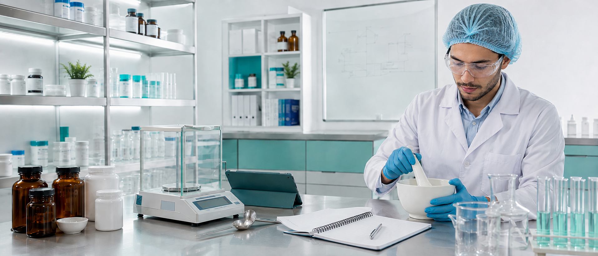 Profesional en laboratorio integrando práctica, tecnología y aprendizaje técnico