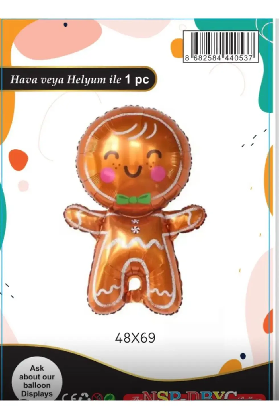 Küçük resim: Yılbaşı Balonu Gingerbread Kurabiye Adam Folyo Balon 48*69 cm Yılbaşı Balonları