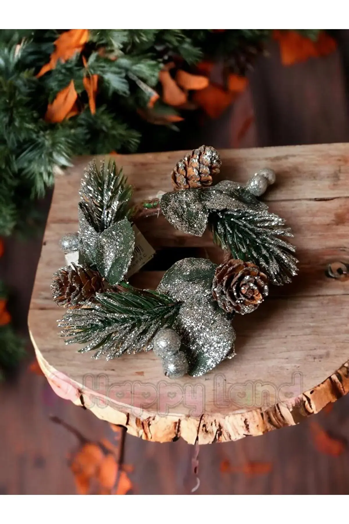 YILBAŞI MUMLUK GÜMÜŞ SİMLİ KOZALAKLI DOĞAL DEKORATİL