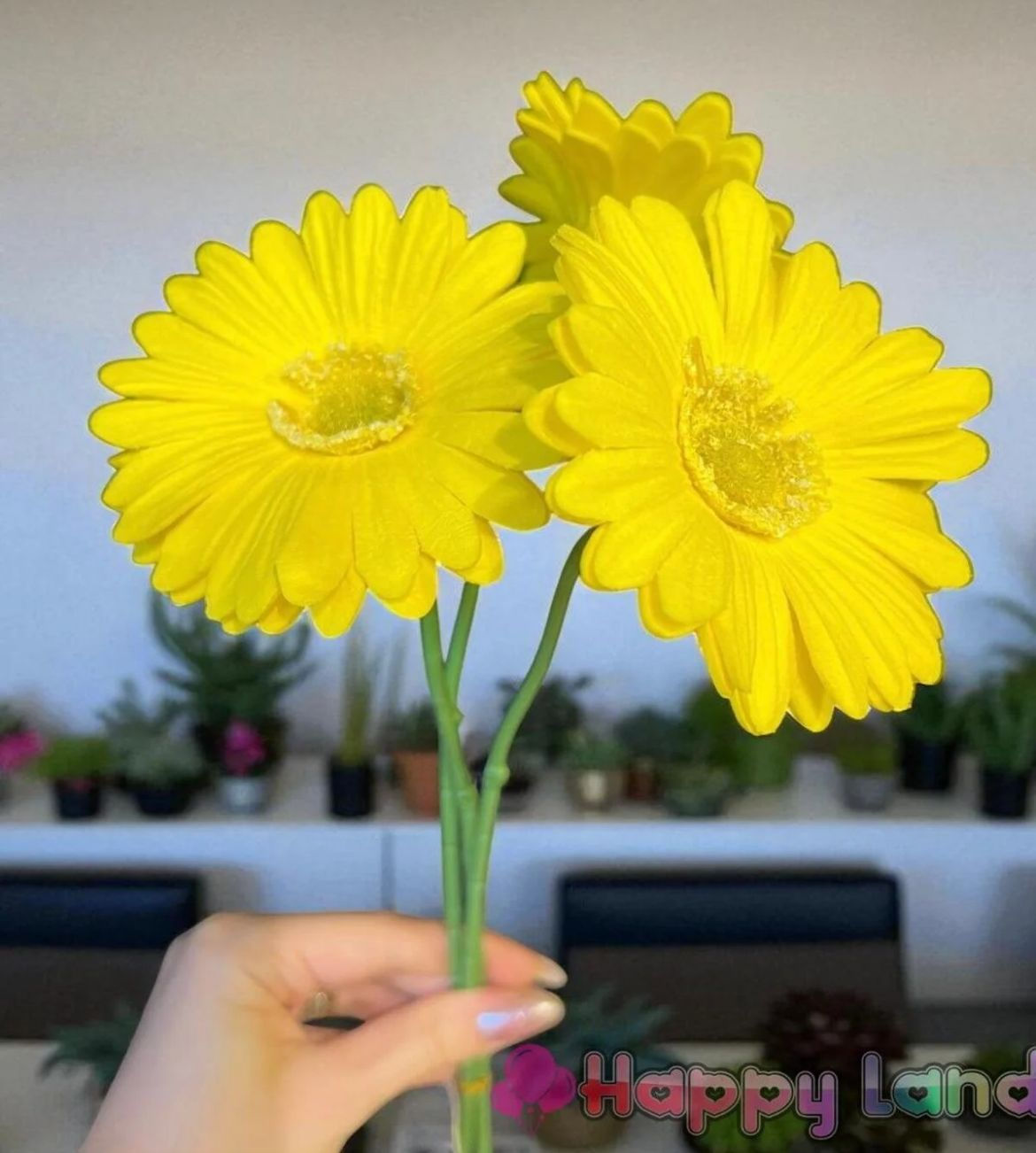 Happyland Yapay Çiçek Garbera Islak Papatya Sarı Renk 3 Adet HPY-26216