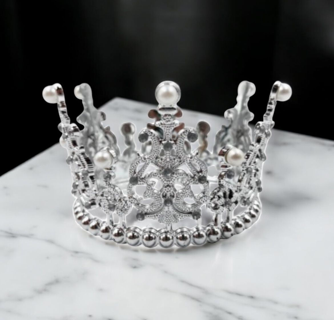 Happyland İncili Gümüş Pasta Tacı Mini Plastik İNCİLİ MODEL TAM TUR 12X12 CM