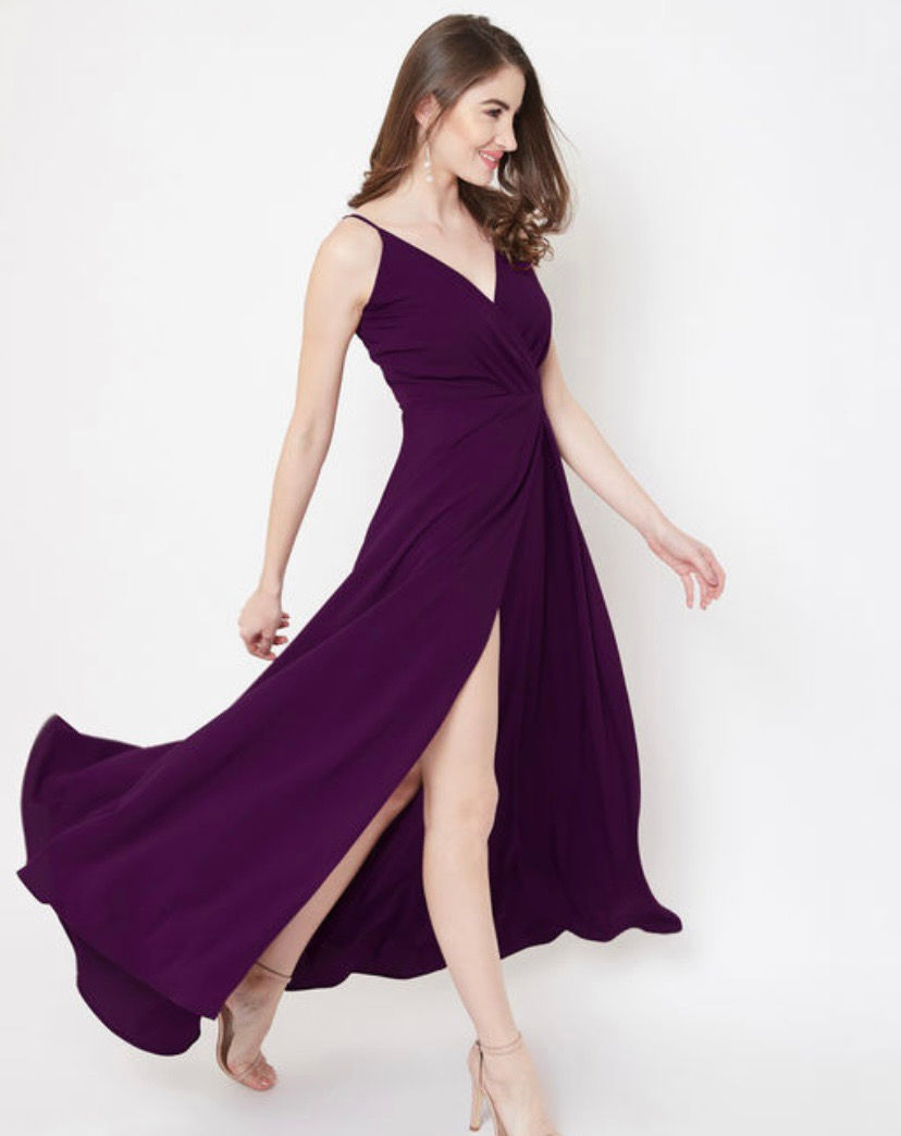Thumbnail: V-neck Strap Slit Long Dress