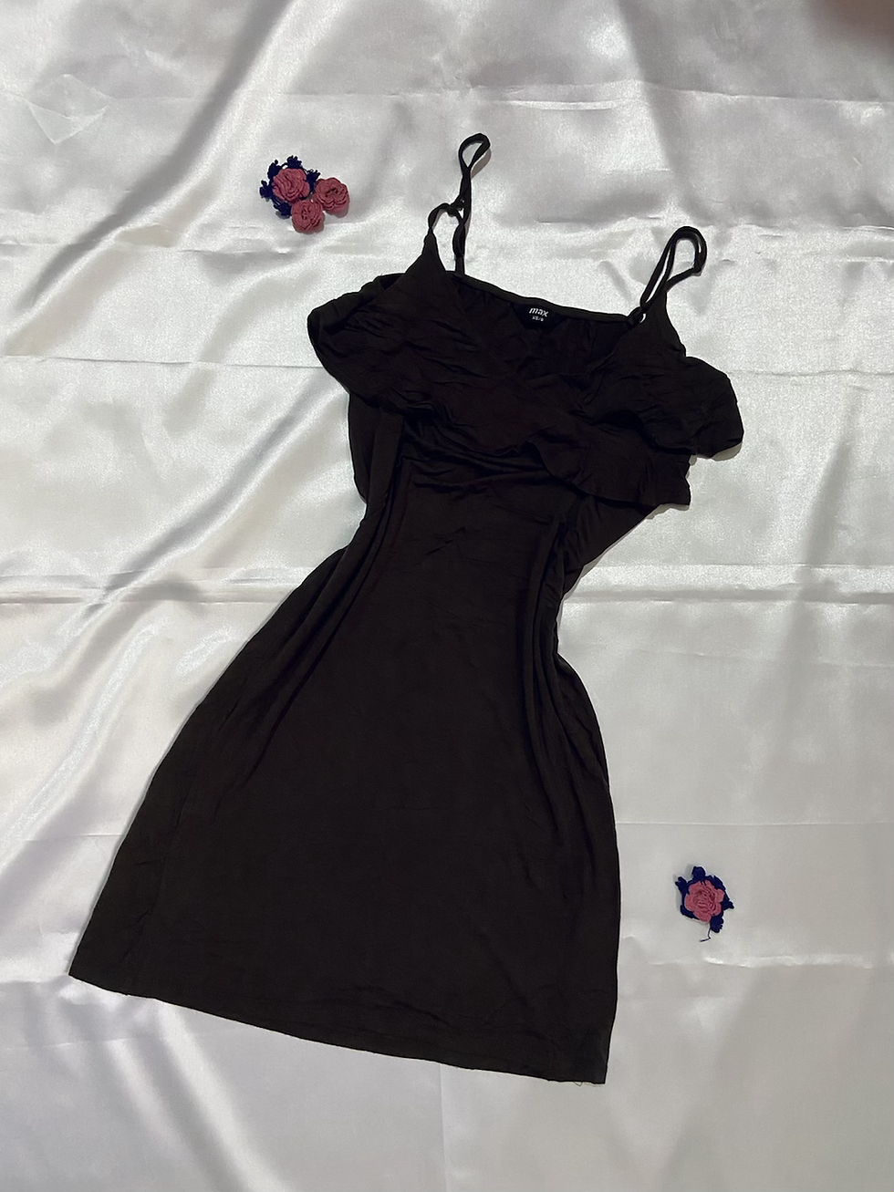 Thumbnail: Solid A-line Spaghetti Strap V-neck Frill Ruffle Dress | Fit: S-M