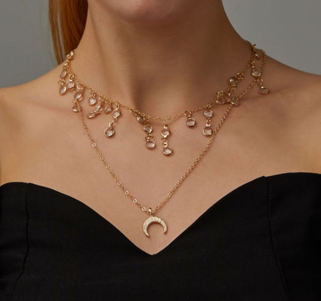 Crystal Pentant Retro Moon Layered Neckpiece