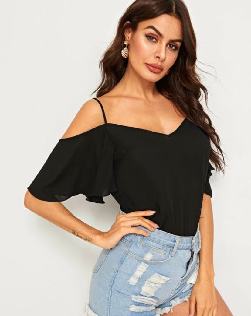 Thumbnail: Butterfly  Sleeve Cold-shoulder Top