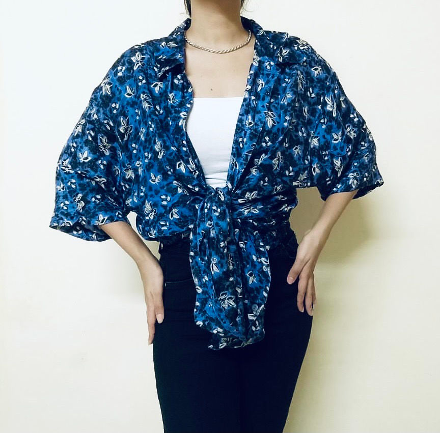 Thumbnail: Vintage Prussian Blue Nightingale Satin Shirt