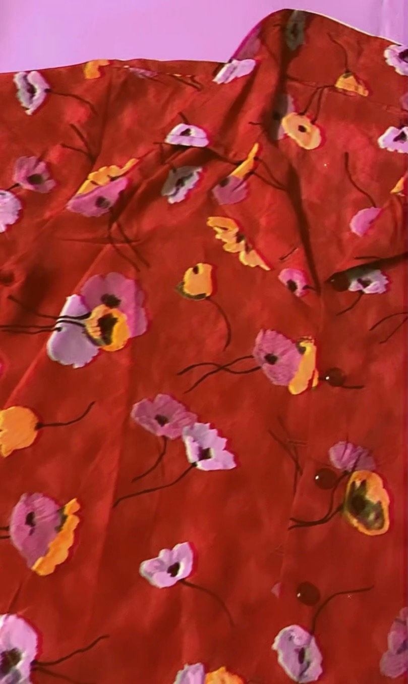 Vintage Red Poppy Print Boheme Blazer Shirt | Free Size 