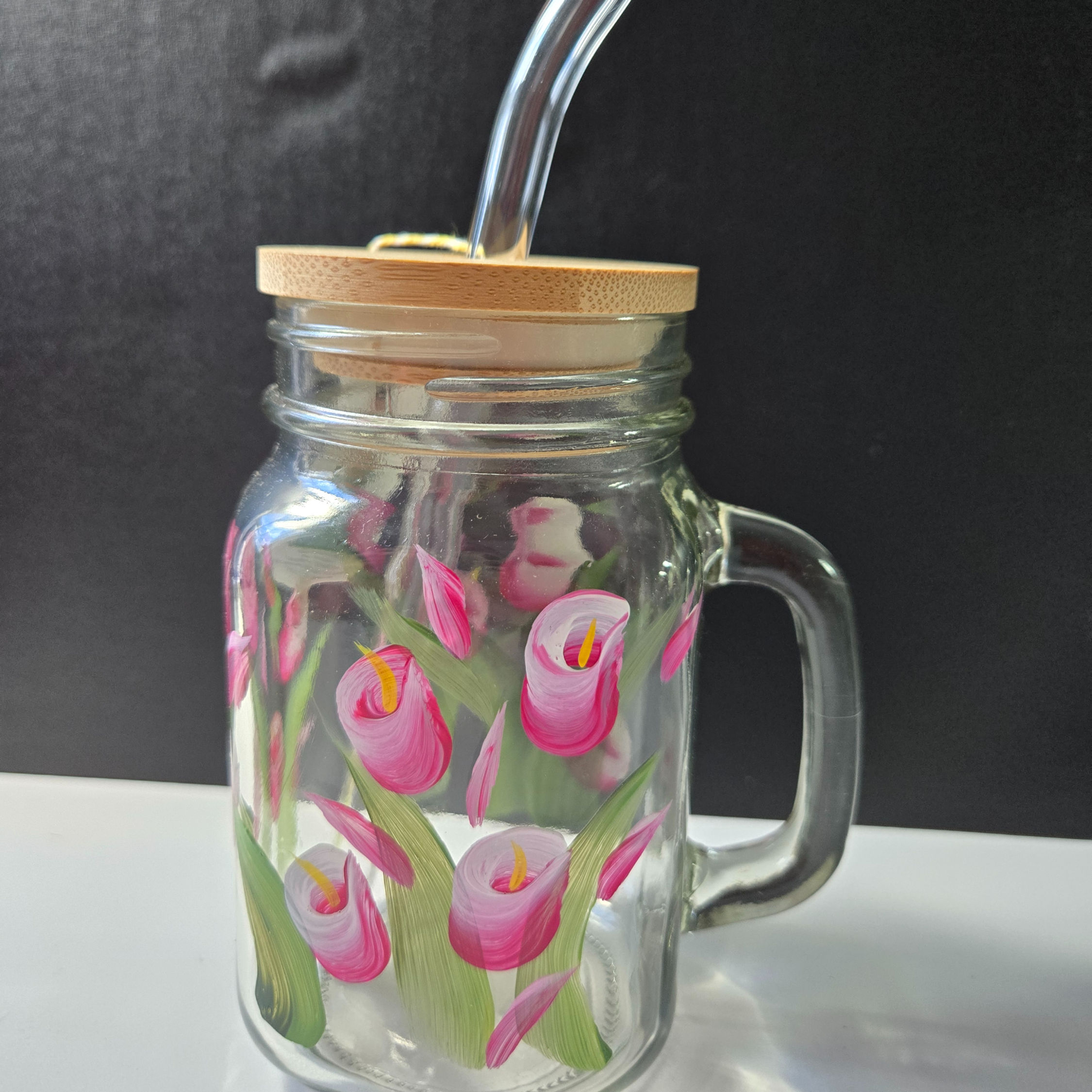 Mason Jar Glass with Tulip Flower