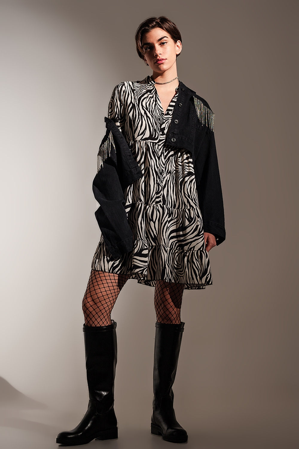 LOSSE MIDI JURK IN ZEBRAPRINT