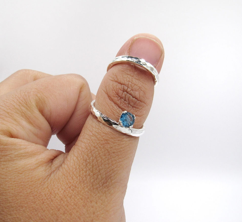 Thumbnail: Silver Ring Splint with Round Blue Zirconia • Sterling Silver Hyperextension Sp
