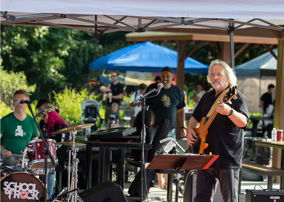 Guitarist performs with band at the Watertown Arts Market