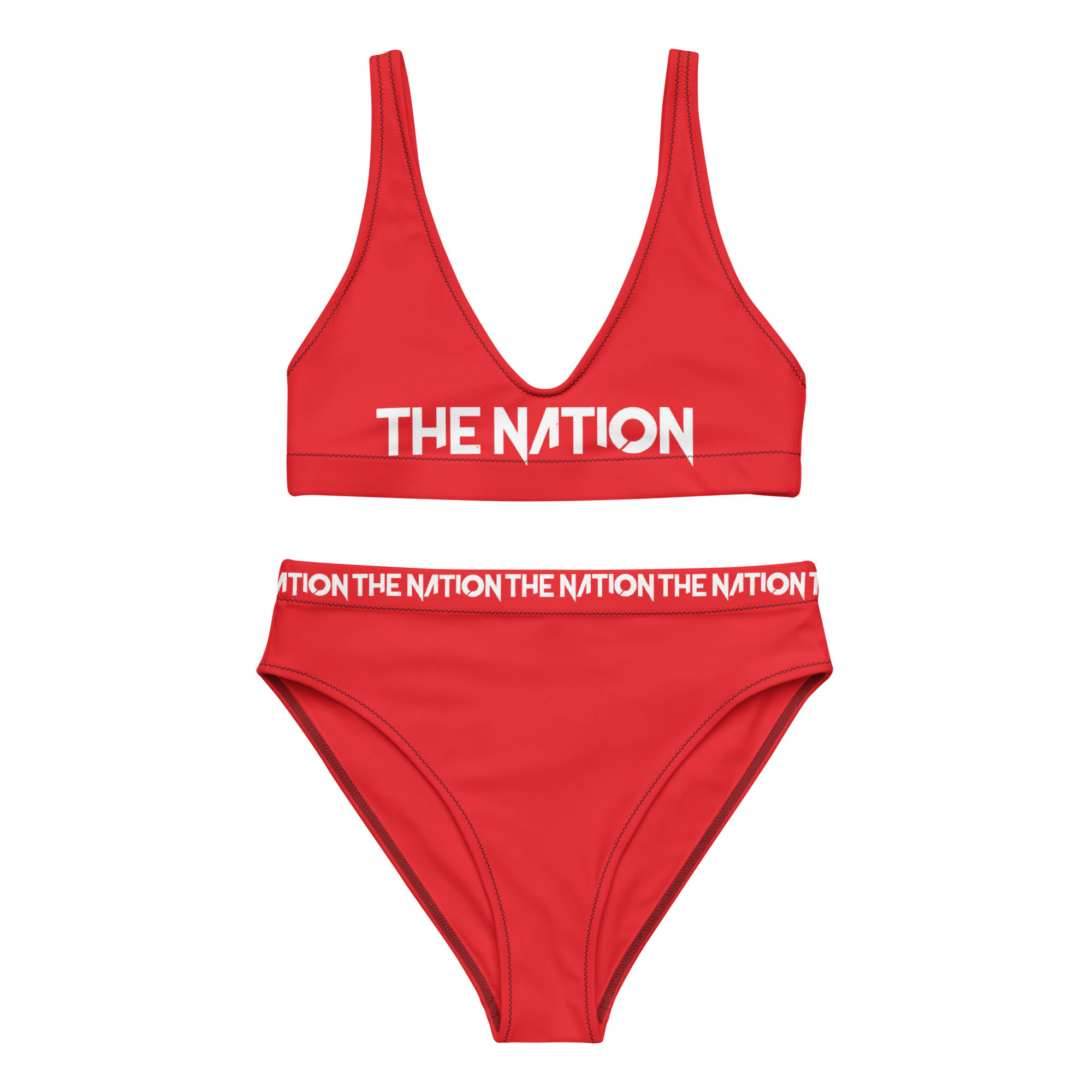 Red Recycled high-waisted bikini