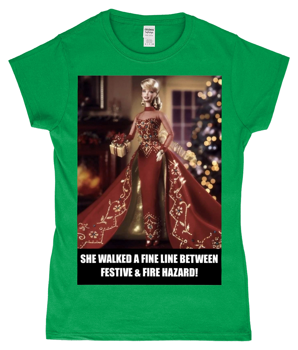 Thumbnail: She walked a fine line between festive & fire hazard! Funny, Ladies Xmas T-Sh