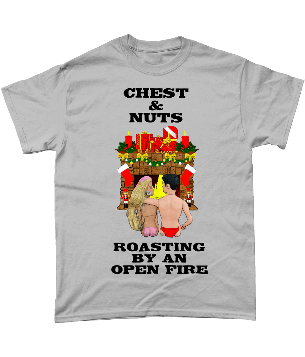 Thumbnail: Chest & Nuts Roasting By An Open Fire, Rude/Funny Xmas T-Shirt