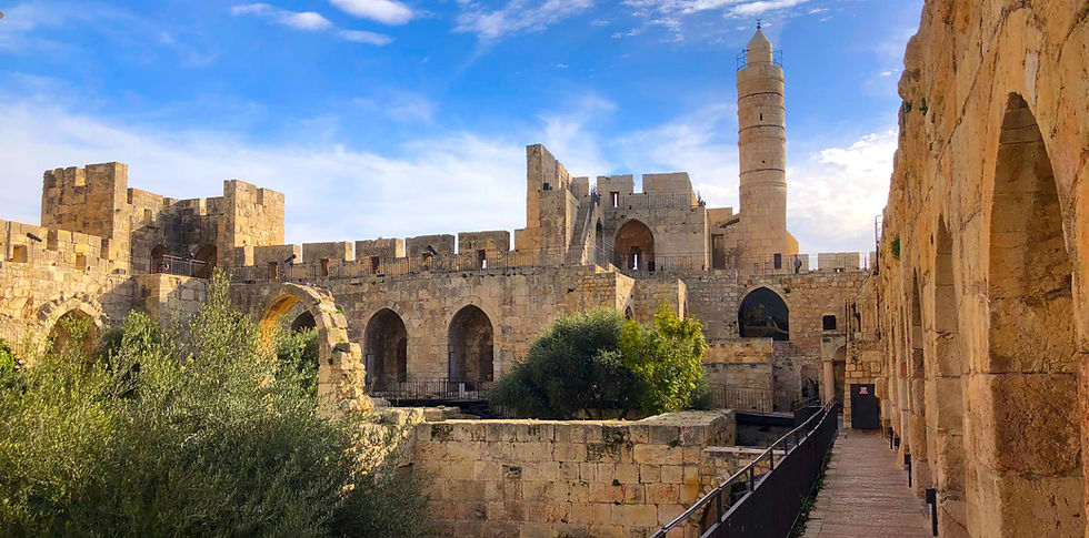 The courtyard of Jerusalem's Tower of David on a sunny day