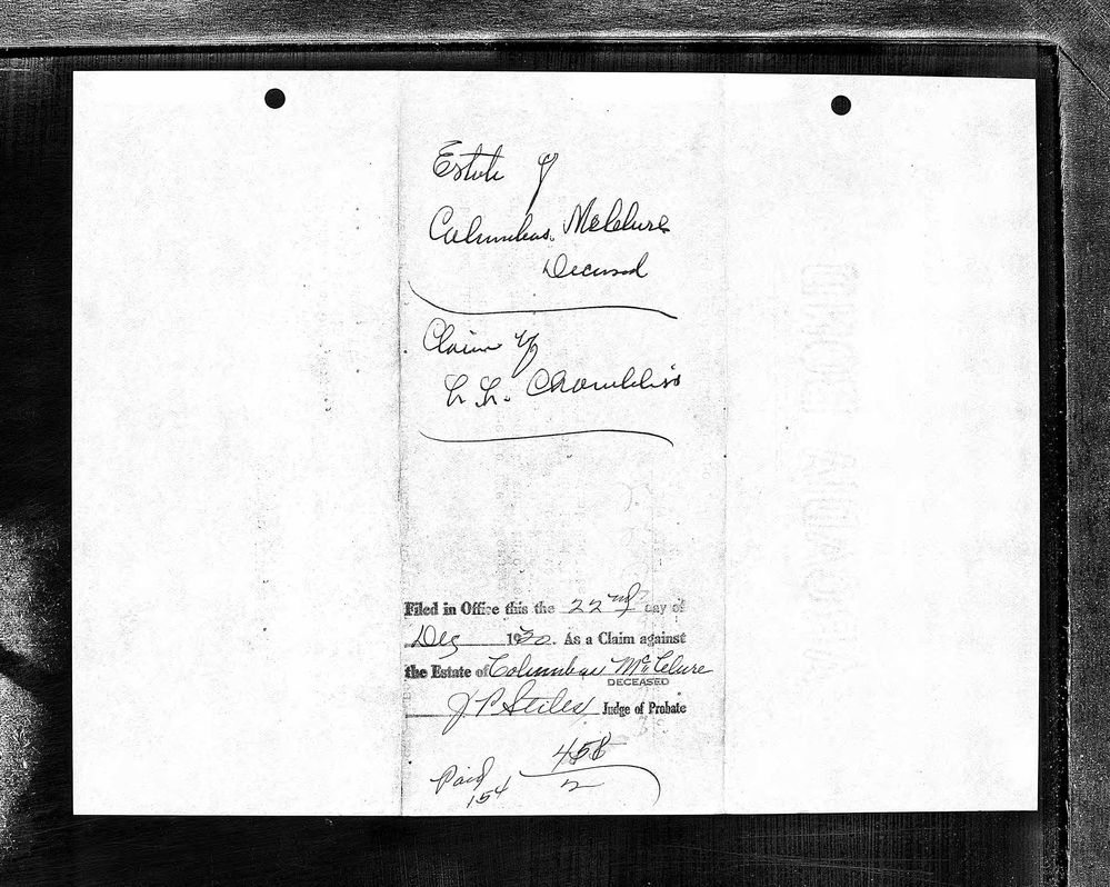 Documented Columbus McClure's Probate Record in Alabama, Wills and