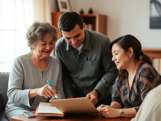 Mexican-American family doing family history.