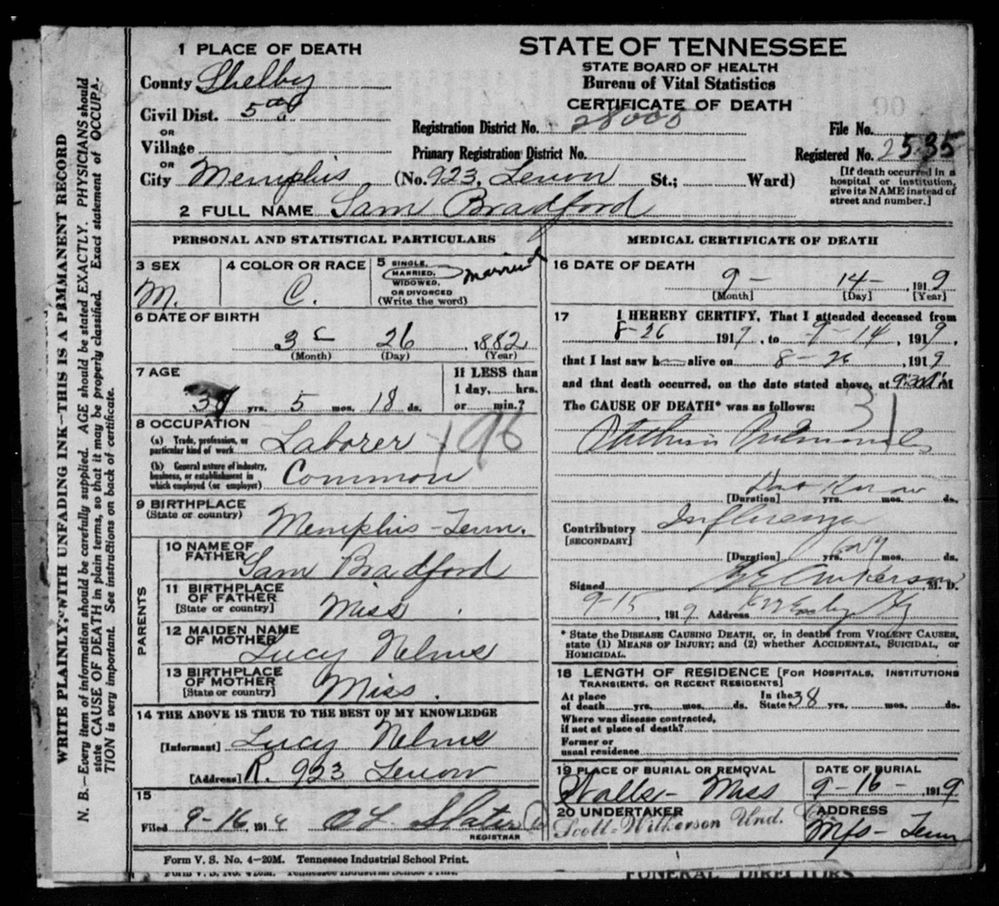 Tennessee Deaths, 19141966 Bring to Light More of Lucy Nelms' Children
