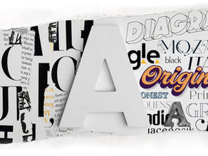 white, black, and orange letters and words in all different fonts with one large white A in the middle