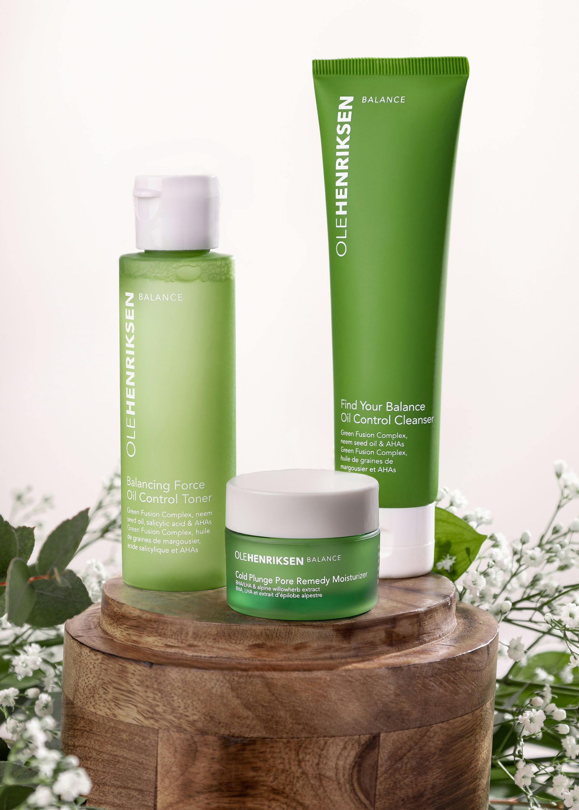 bottles of green skincare