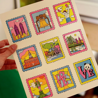 illustrations of unique stamps of Philly landmarks