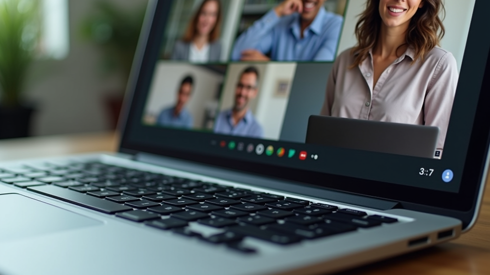 Close-up view of a laptop screen showing a virtual meeting interface