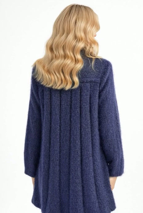 Thumbnail: Navy blue fluted mohair coat video