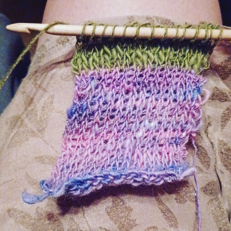 Thumbnail: cool aunt Wyldespun live edge spindle used as crochet hook for Tunisian crochet