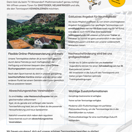 Tennisangebot für EINSTEIGER*INNEN, NEUANFÄNGER*INNEN und alle, die den Tennissport KENNENLERNEN möchten!