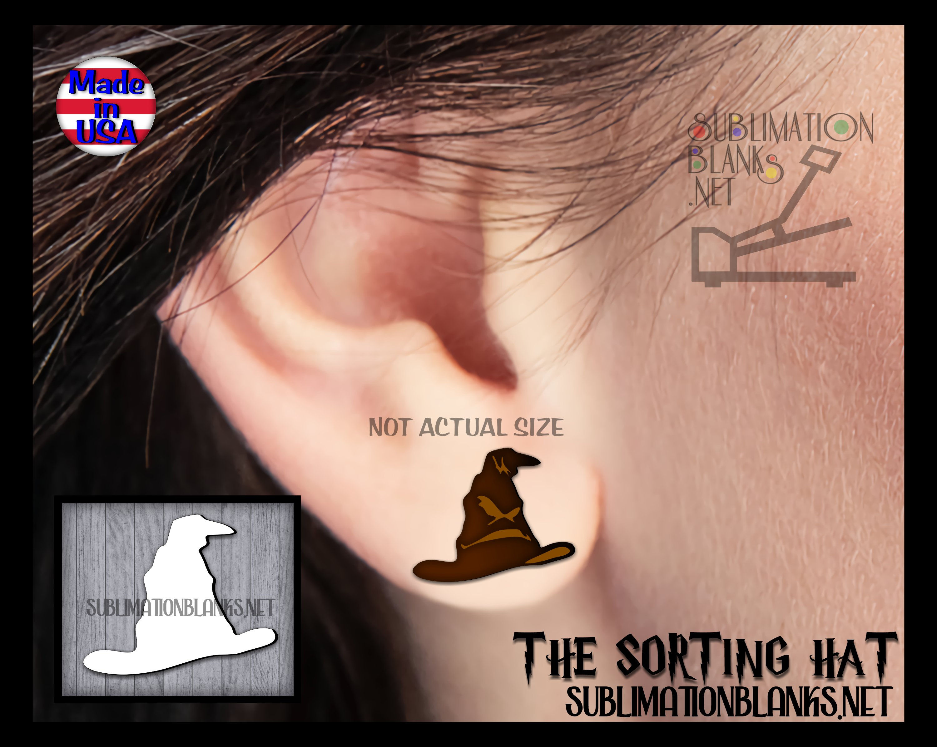 HARRY POTTER SORTING HAT STUD Earrings Sublimation Blanks Earring Studs