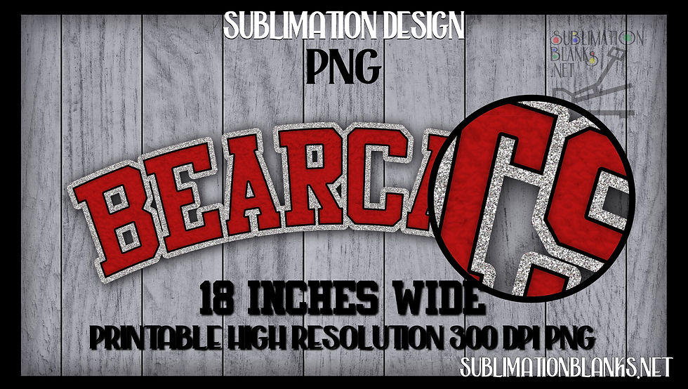 BEARCATS Png Red Silver Glitter Faux CHENILLE Patch Varsity Team Mascot School Spirit Sublimation Designs Downloads Digital P