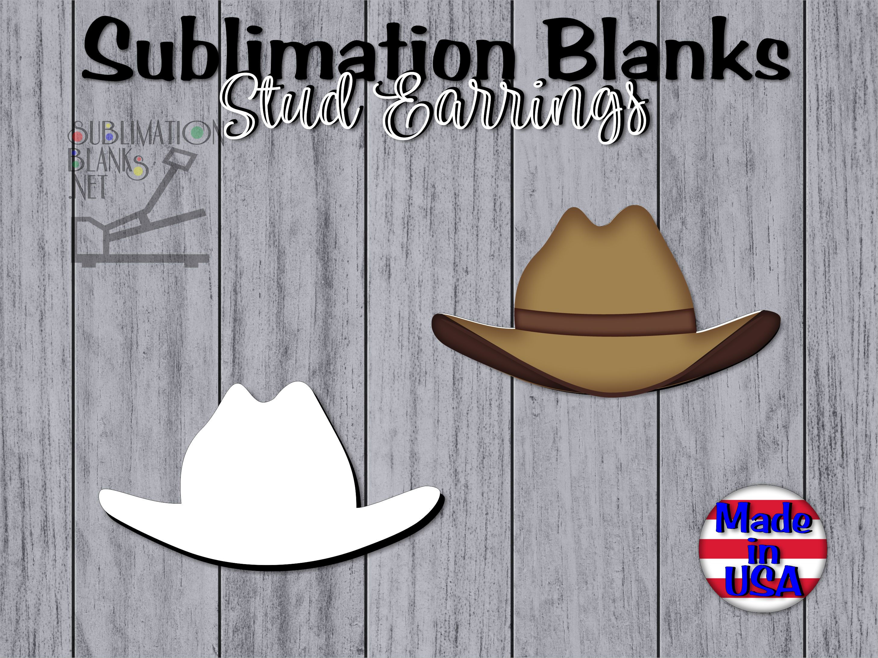 COWBOY HAT Earrings Stud SUBLIMATION Blanks Studs Country Girl