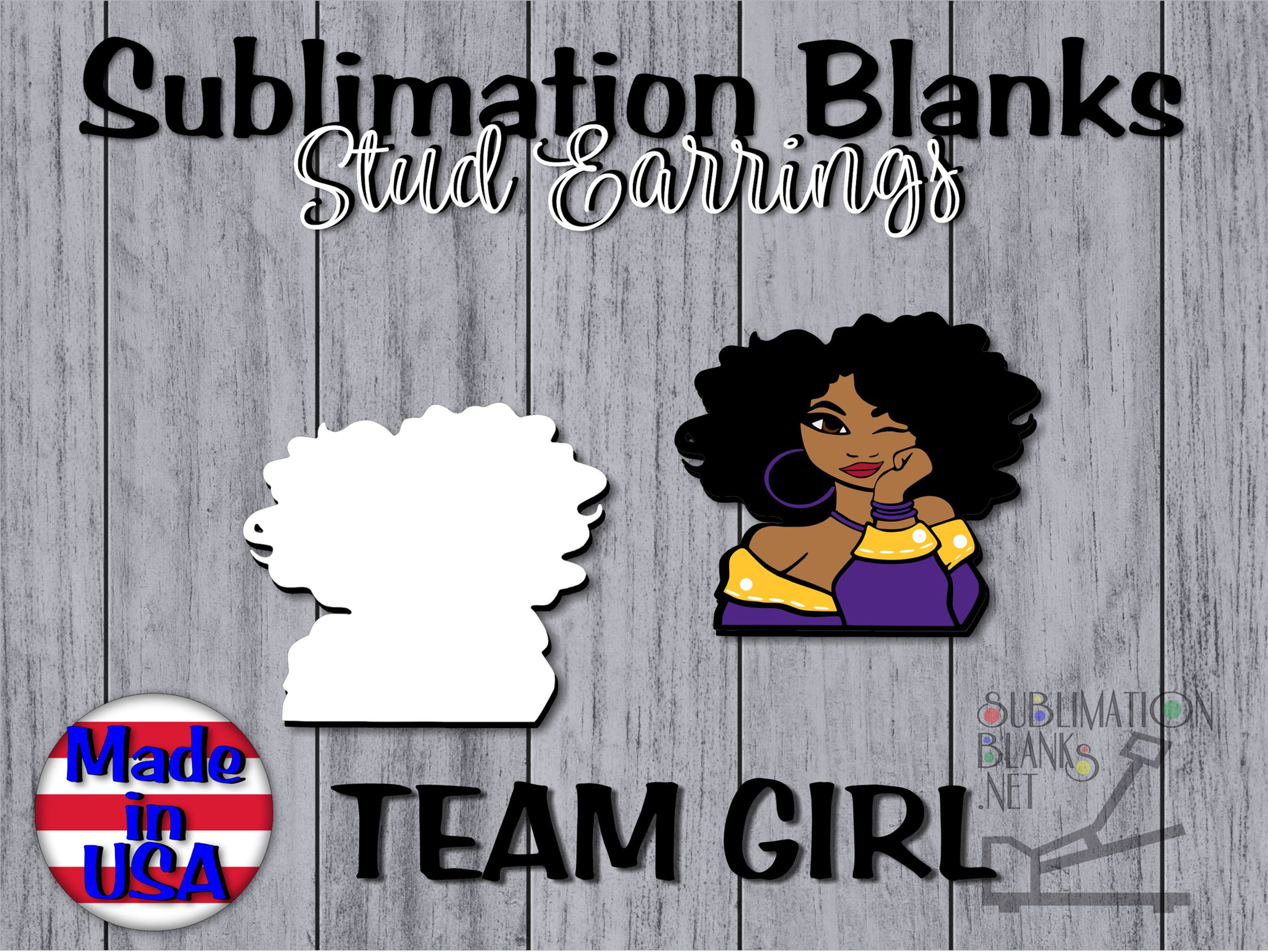 African American Girl with AFRO GIRL STUD Earrings SUBLIMATION Blanks Earrings studs NFL team Earrings