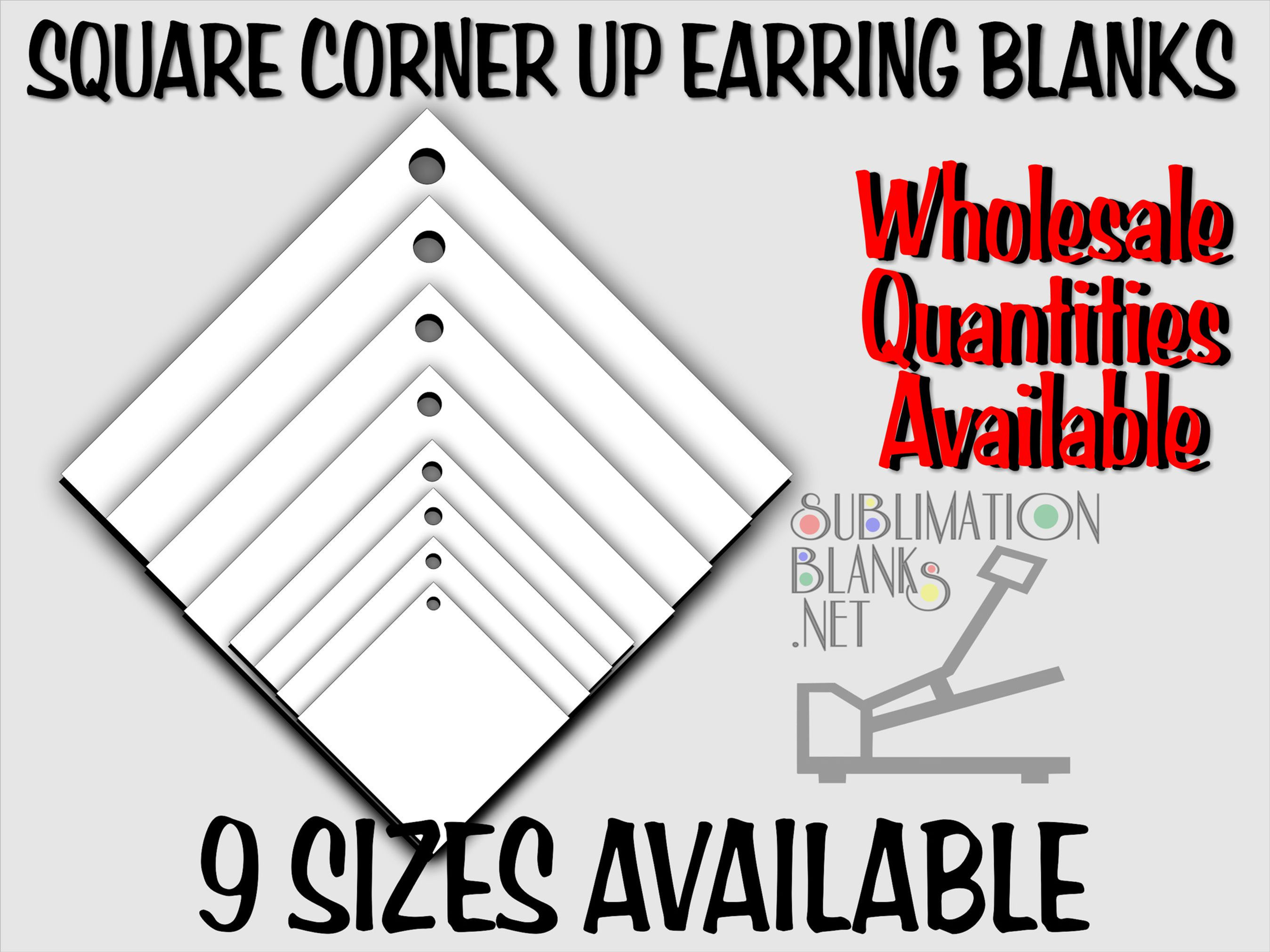 SQUARE CORNER UP Sublimation Earrings SINGLE SIDED Sublimation Blanks, Wholesale