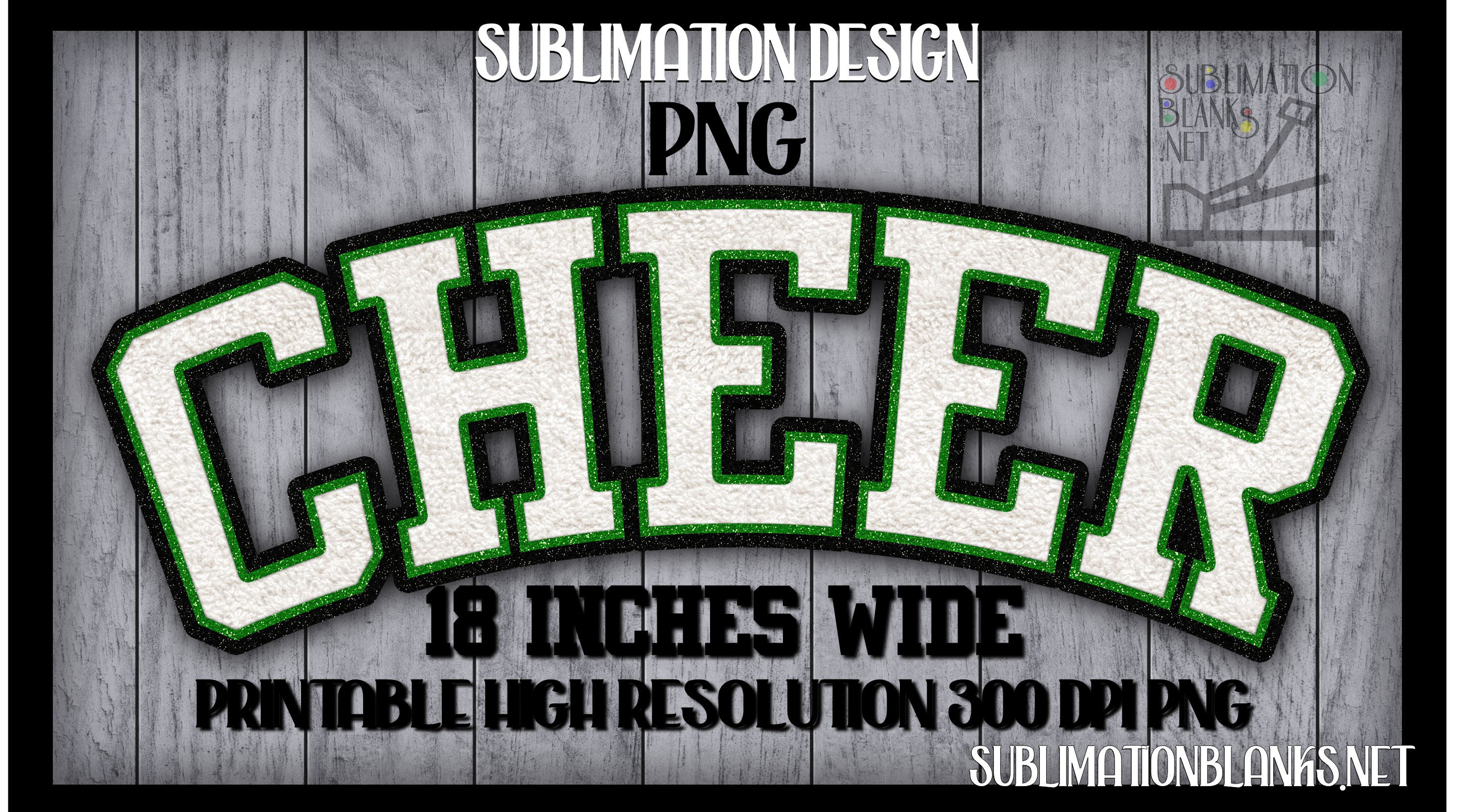 CHEER Png GREEN BLACK Glitter Faux CHENILLE Patch Varsity Team Mascot School Spirit Sublimation Designs Downloads Digital Pri