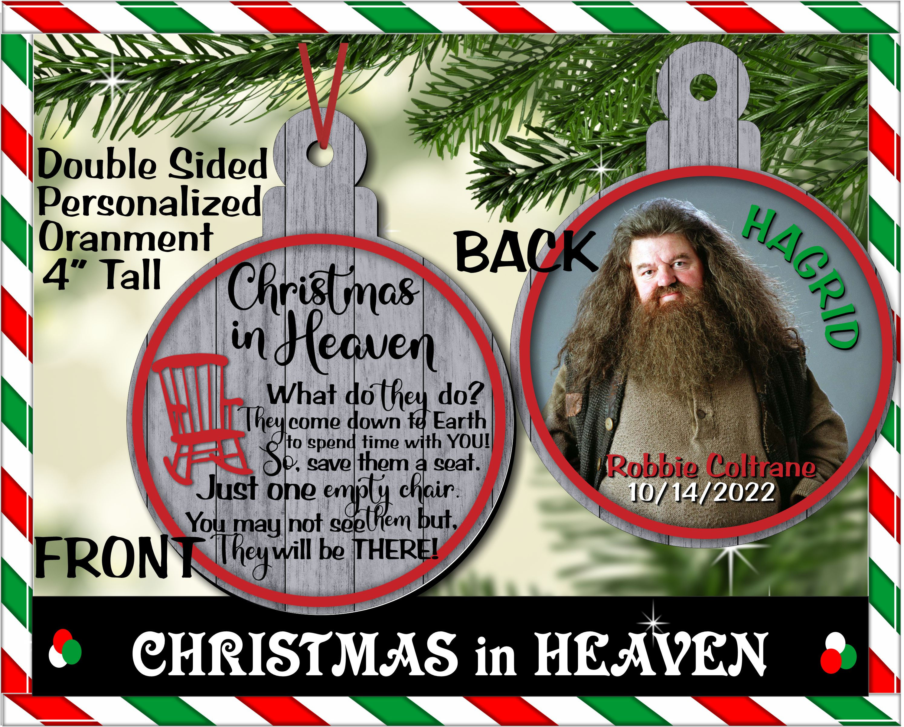 CHRISTMAS IN HEAVEN Personalized Christmas Ornament 4" Double Sided