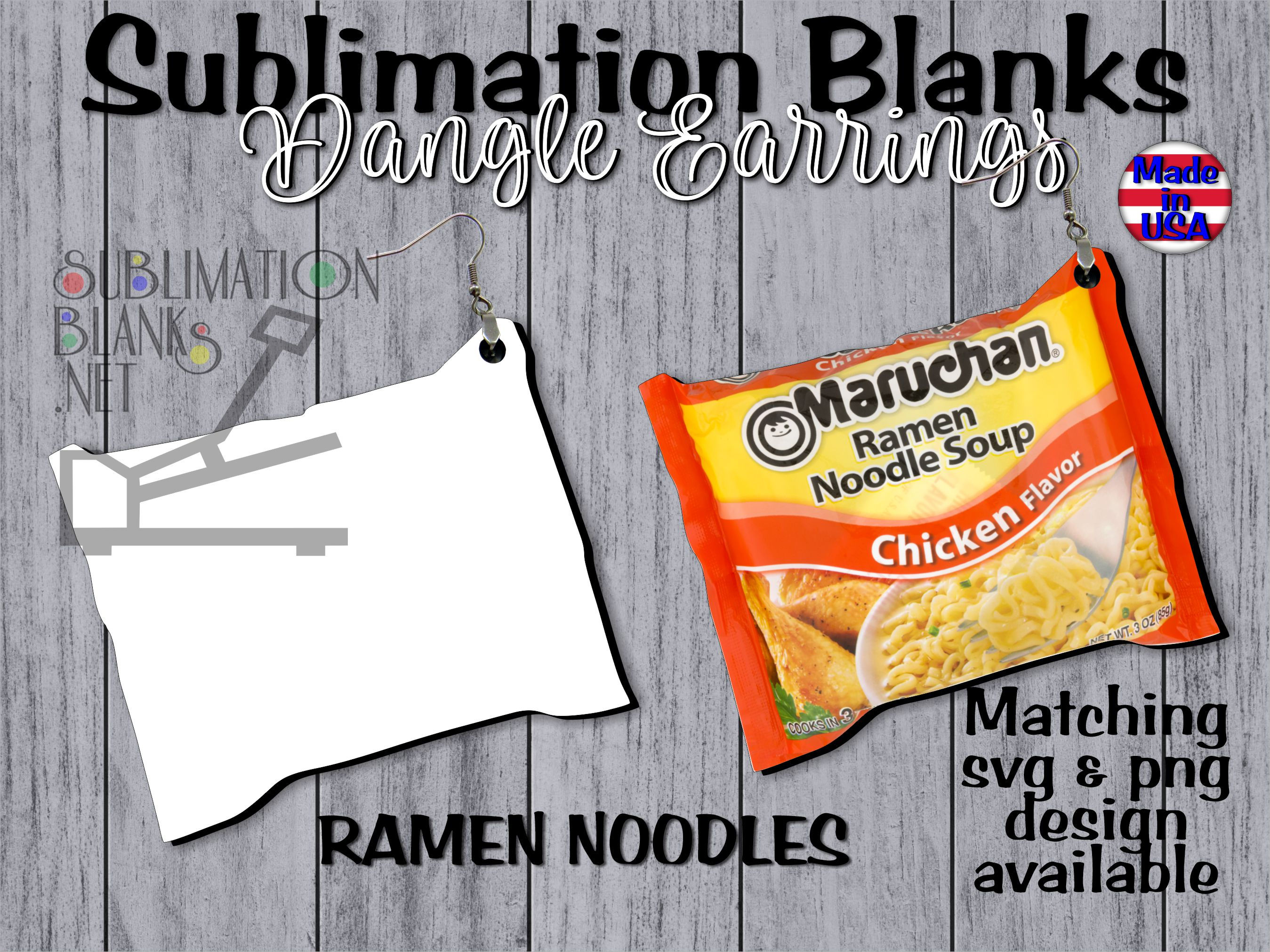 DOUBLE SIDED RAMEN NOODLES Dangle Earrings Sublimation Blanks