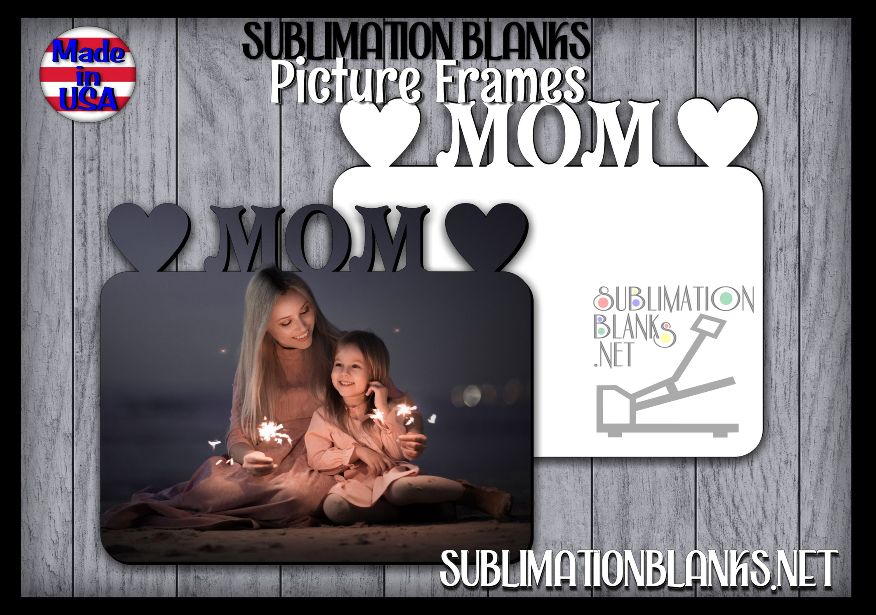 MOM WITH HEARTS Sublimation Blanks Picture Frame Mothers Day Gift Idea Photo