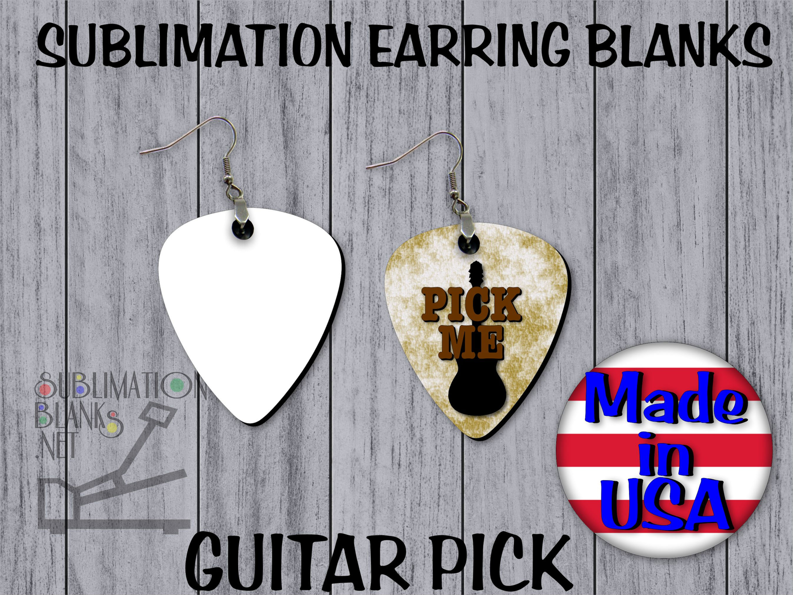 DS GUITAR PICK Sublimation Blanks Dangle Earrings Handmade Jewelry Wholesale