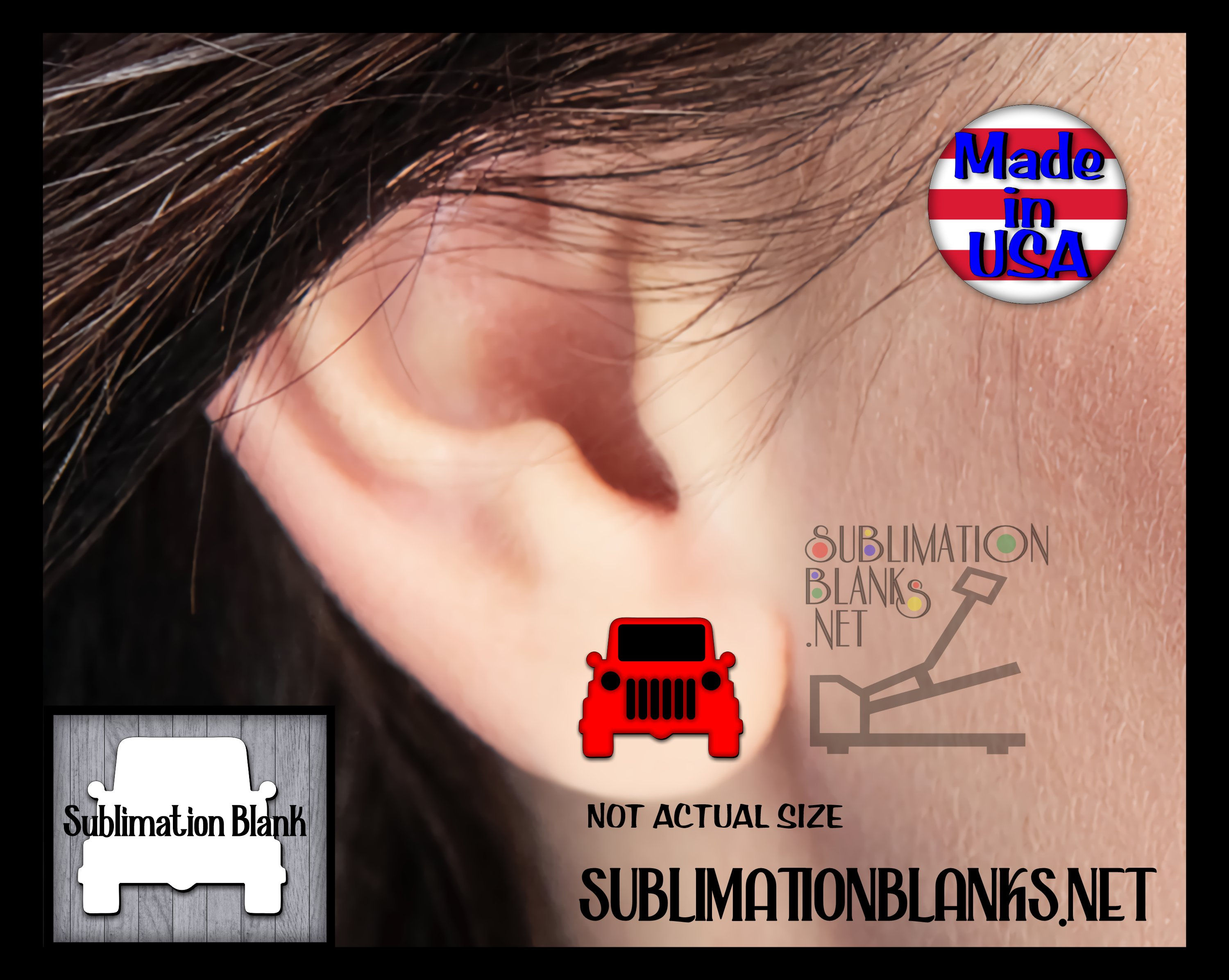 JEEP STUD Earrings Sublimation Blanks Earring Studs Unisub Hardboard Mdf