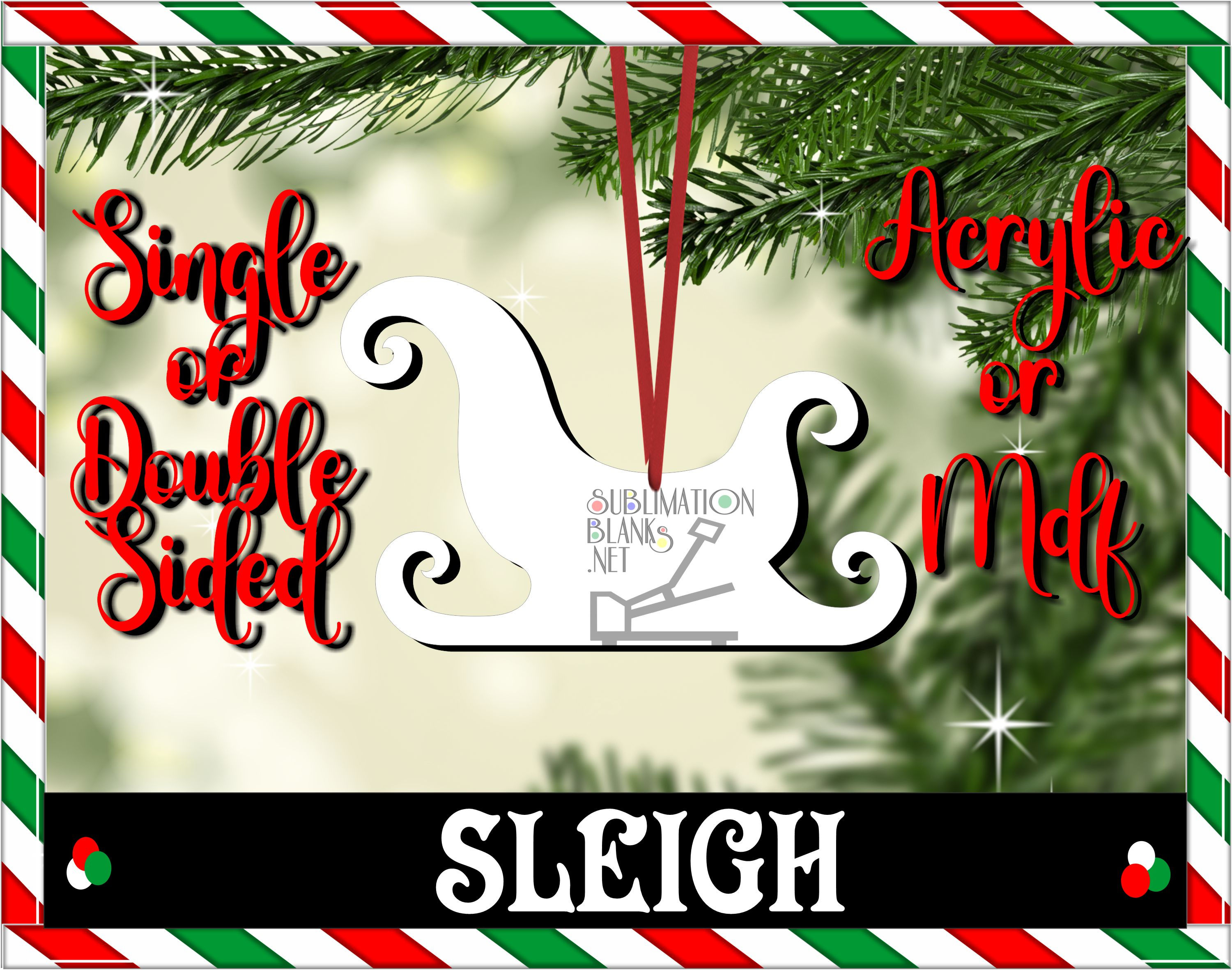SANTA CLAUSE SLEIGH Christmas Ornaments  Acrylic or Mdf, Single or Double Sided