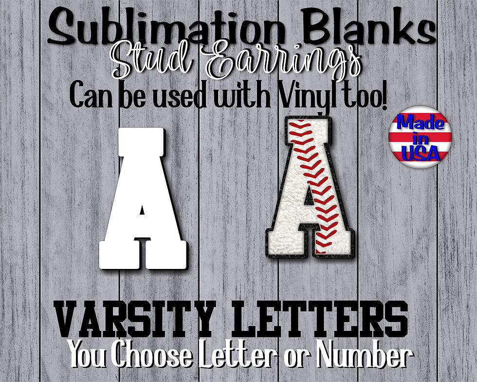 Thumbnail: Athletic Font VARSITY Chenille LETTERs STUD School Earrings SUBLIMATION Blanks