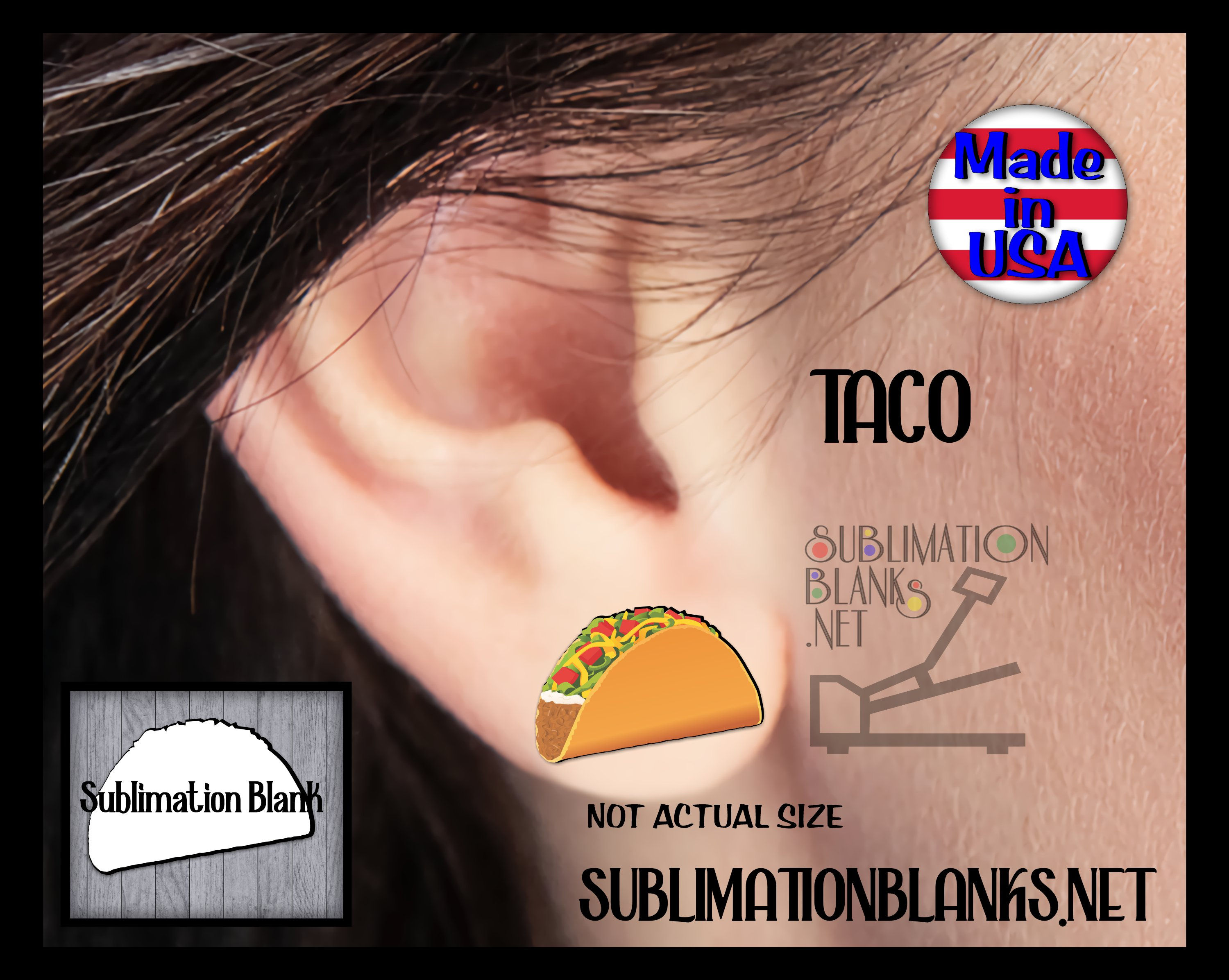 TACO Earrings STUD Earrings Sublimation Blanks Earring Studs