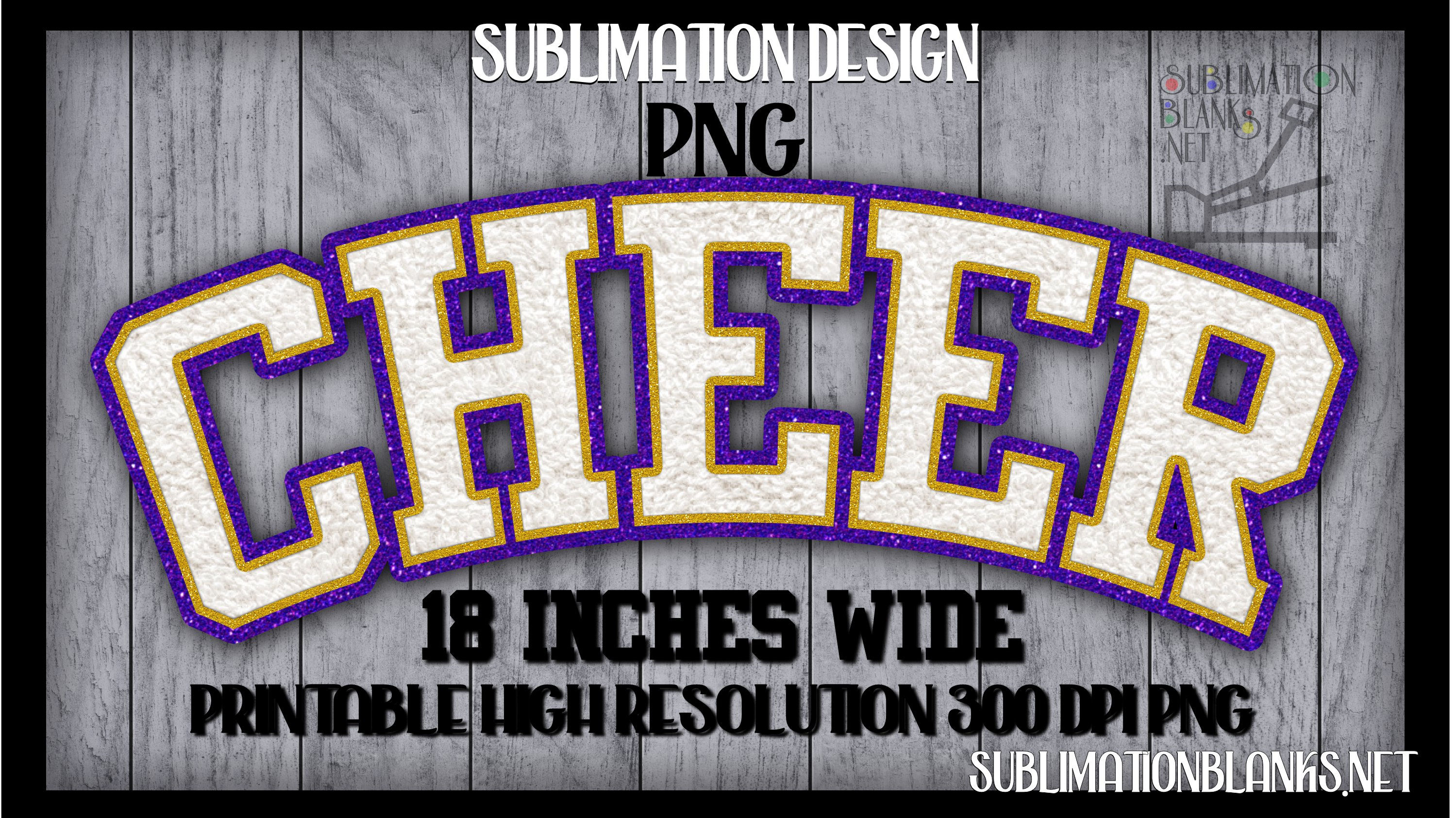 CHEER Png PURPLE GOLD Glitter Faux CHENILLE Patch Varsity Team Mascot School Spirit Sublimation Designs Downloads Digital Pri