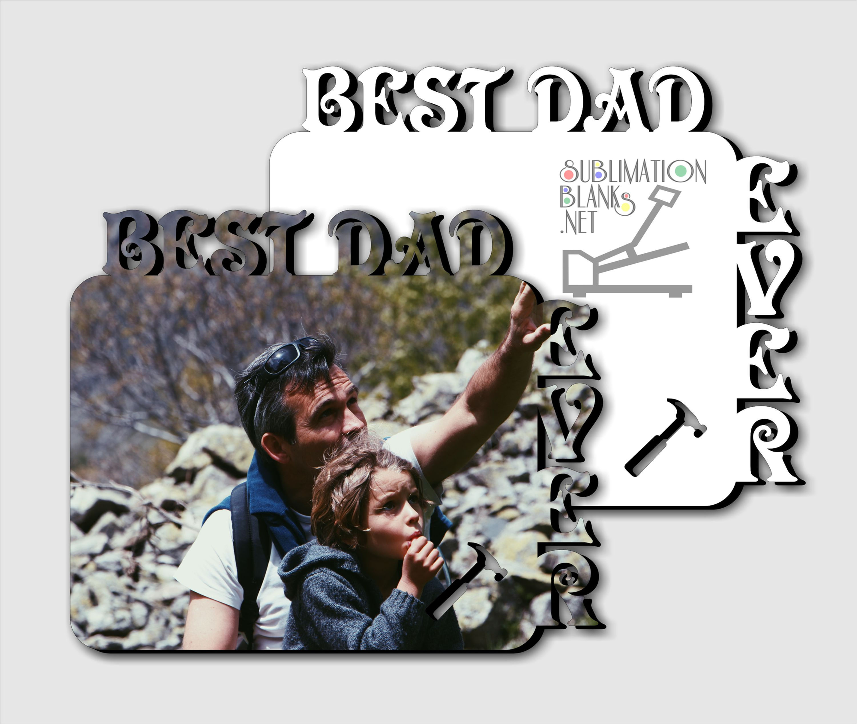BEST DAD EVER Construction HAMMER Sublimation Blanks Picture Frame Photo MDF